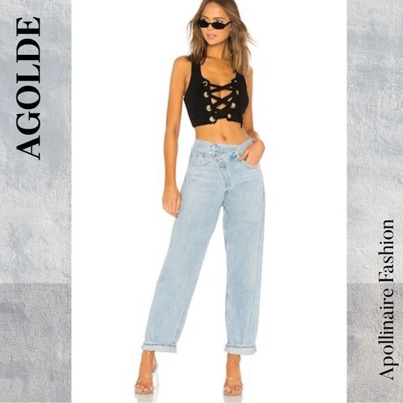 AGOLDE CRISS CROSS UPSIZED DENIM JEANS IN SUBURBIA BLUE NWT - Picture 1 of 8